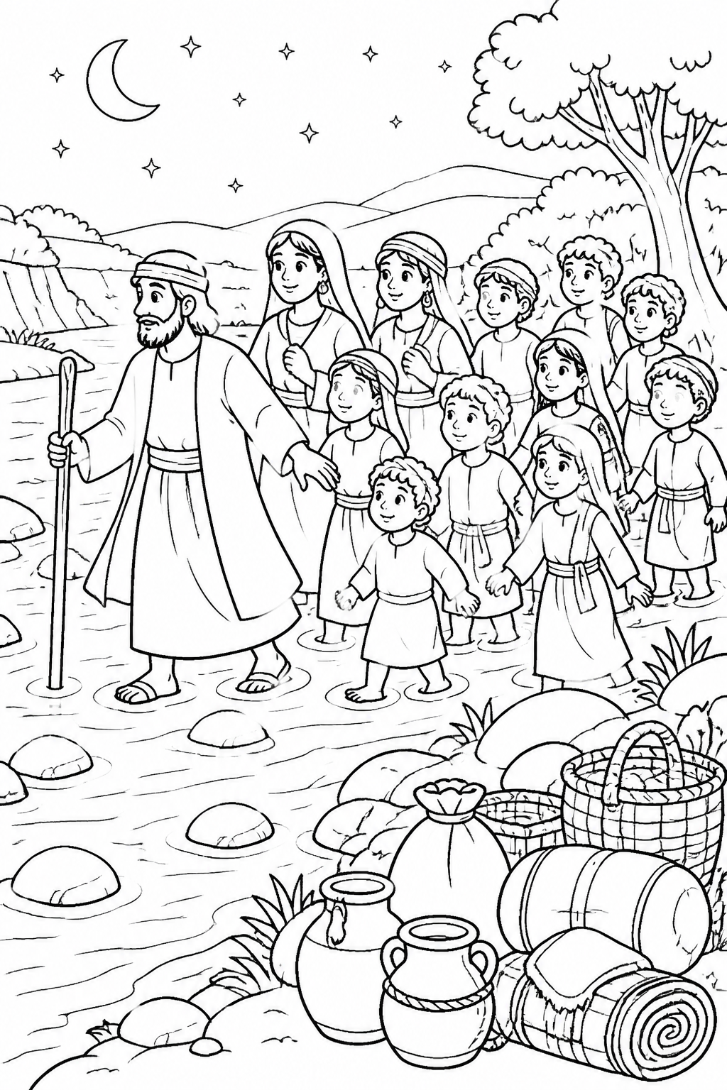 Crossing the Jabbok at Night from Jacob Wrestles at Peniel Bible coloring page