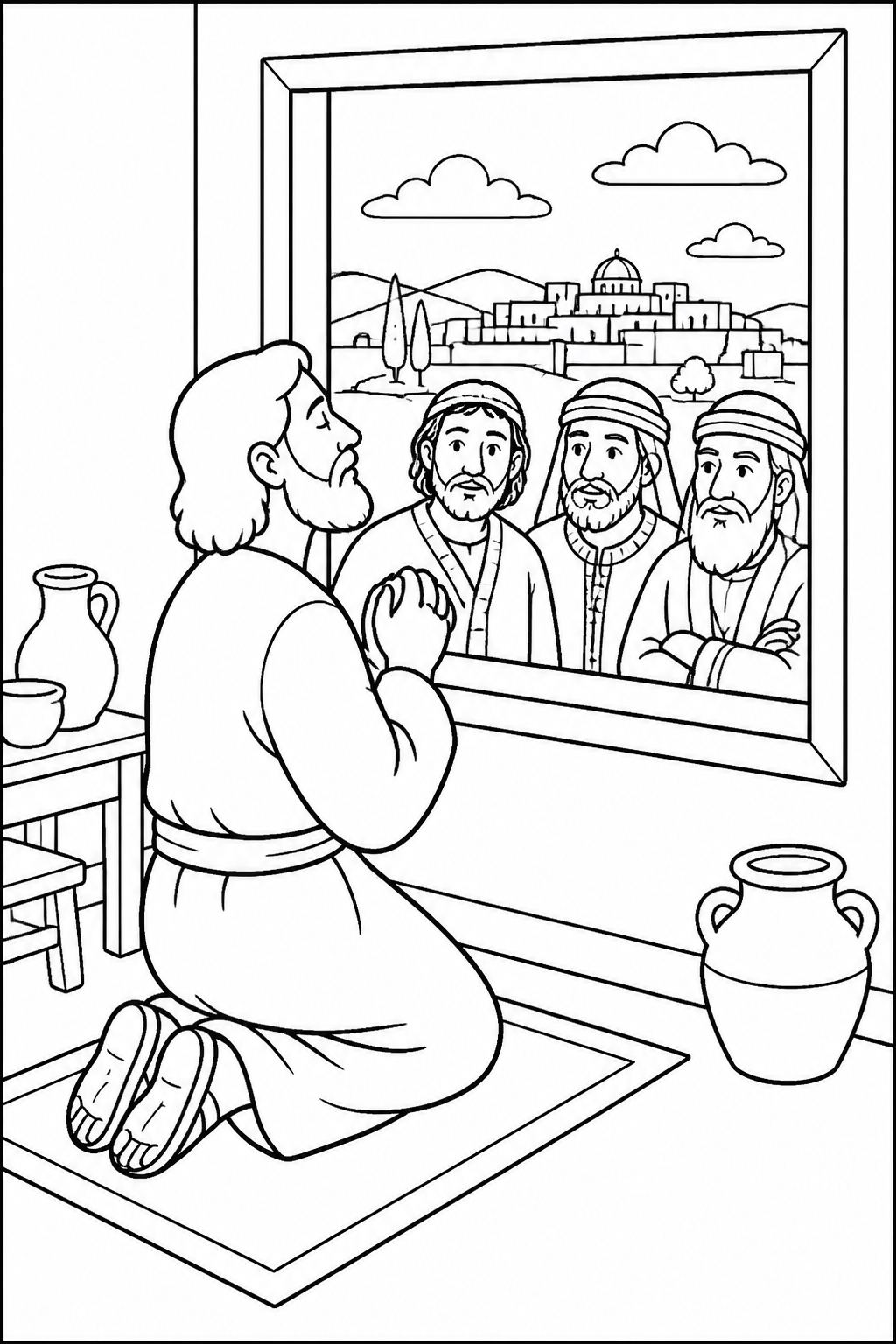 Daniel Prays Faithfully from Daniel in the Lions’ Den Bible coloring page