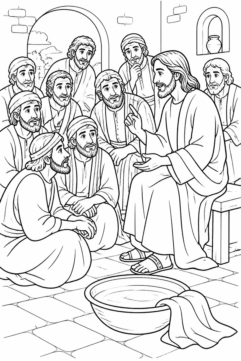 Knowing and Doing What Jesus Teaches from Jesus Washes the Disciples’ Feet Bible coloring page