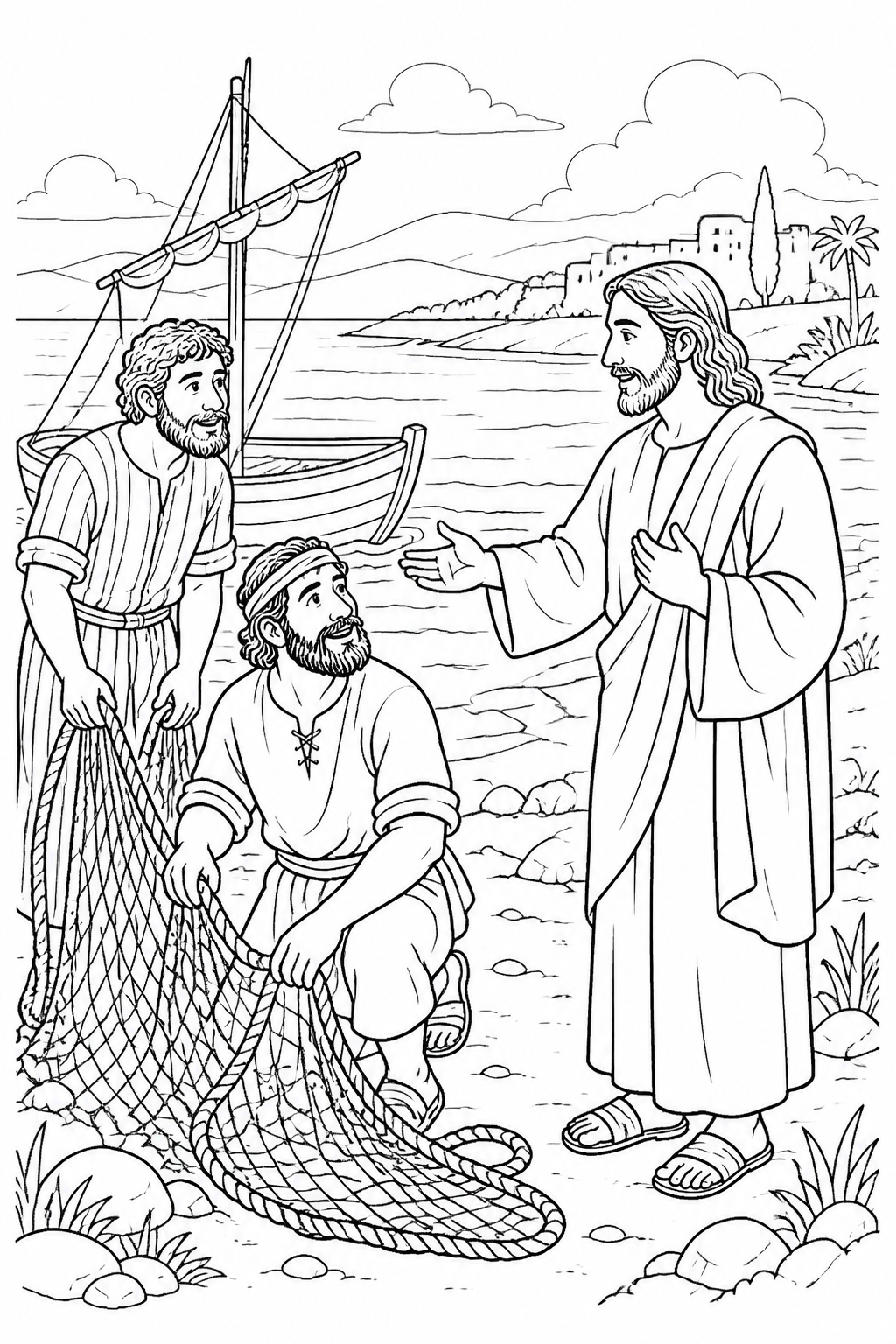 Jesus Gives an Invitation from Jesus Calls His First Disciples Bible coloring page