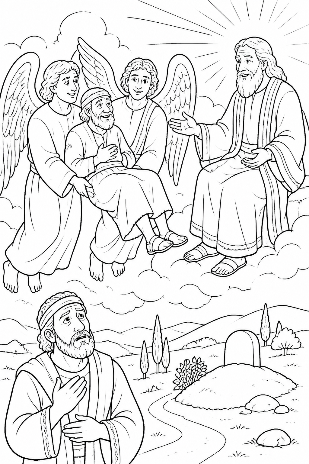 Carried to Abraham’s Side from The Rich Man and Lazarus Bible coloring page