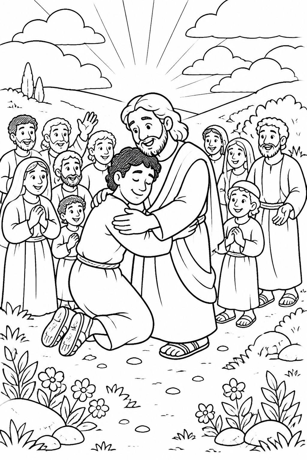 Joy When One Turns Back from The Parable of the Lost Sheep Bible coloring page