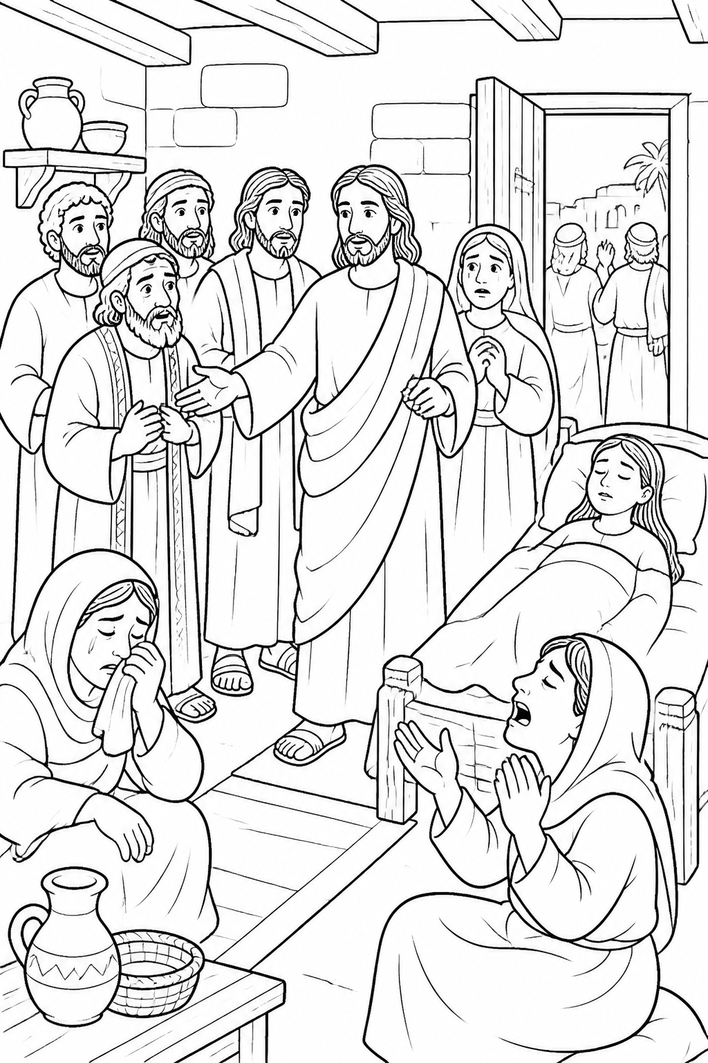 Jesus Enters Jairus’s House from Jesus Raises Jairus’s Daughter Bible coloring page