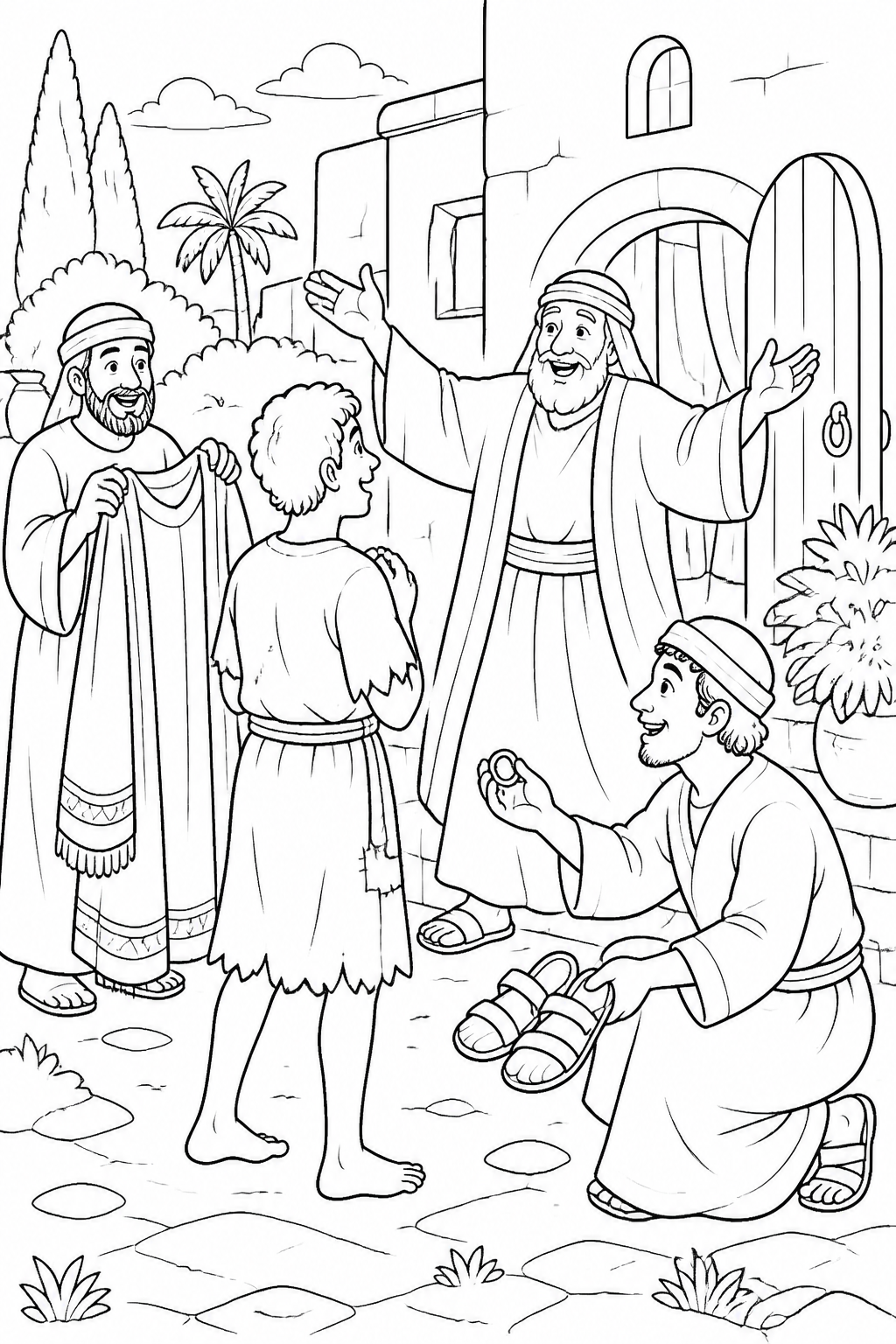 Restored to the Family from The Parable of the Prodigal Son Bible coloring page