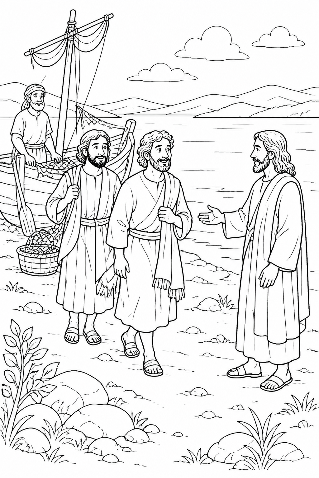 From the Boat to the Shore from Jesus Calls His First Disciples Bible coloring page