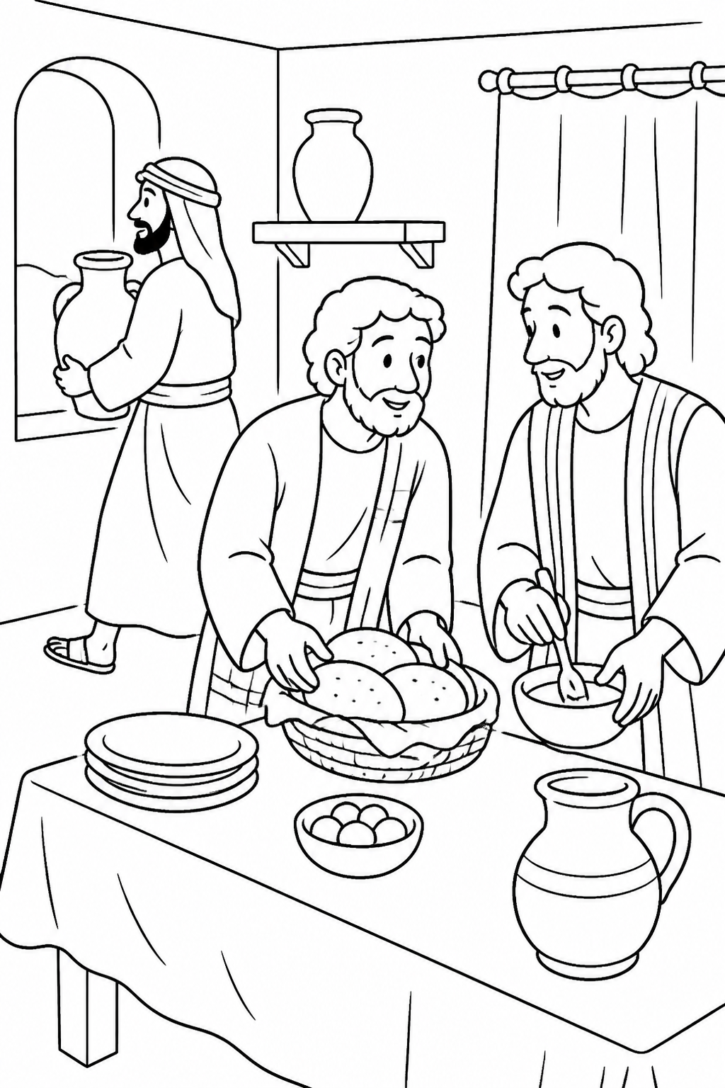 Preparing the Passover Meal from The Last Supper Bible coloring page