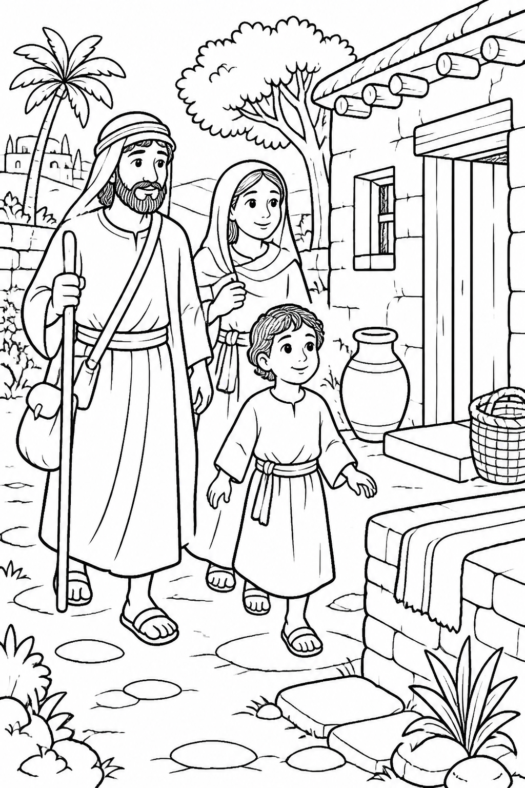 A New Home in Nazareth from Jesus Escapes to Egypt Bible coloring page
