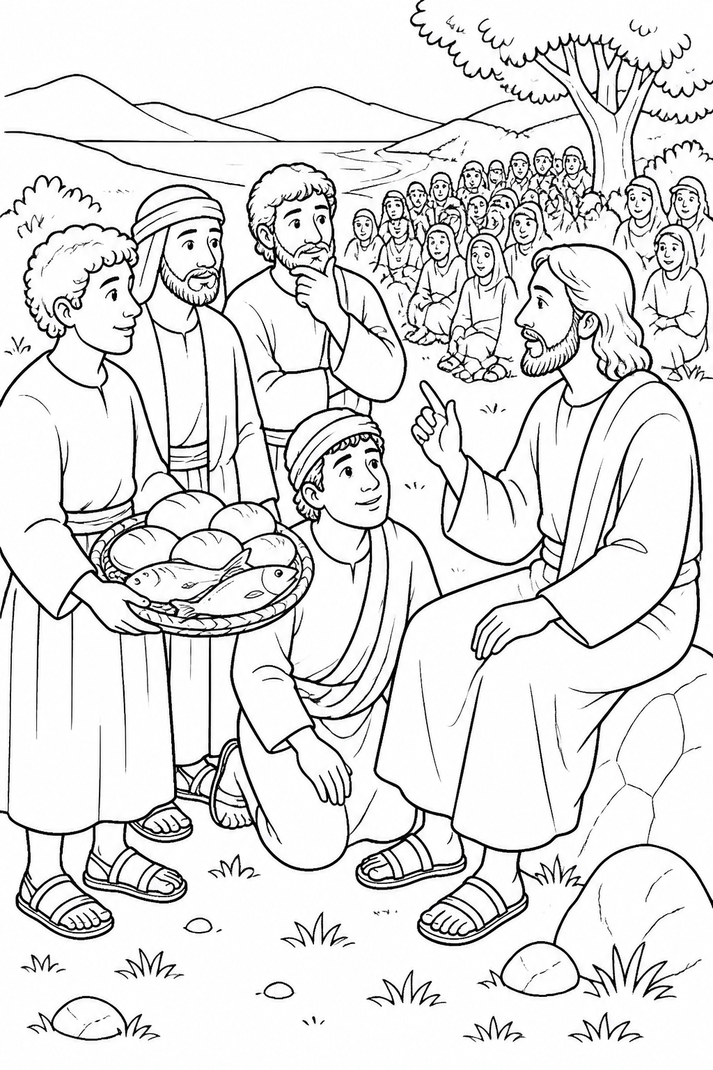 Five Loaves and Two Fish from Jesus Feeds Five Thousand Bible coloring page