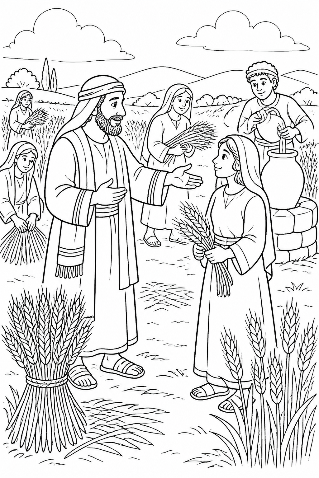 Boaz Gives Ruth Safe Instructions from Ruth Gleans in Boaz’s Field Bible coloring page