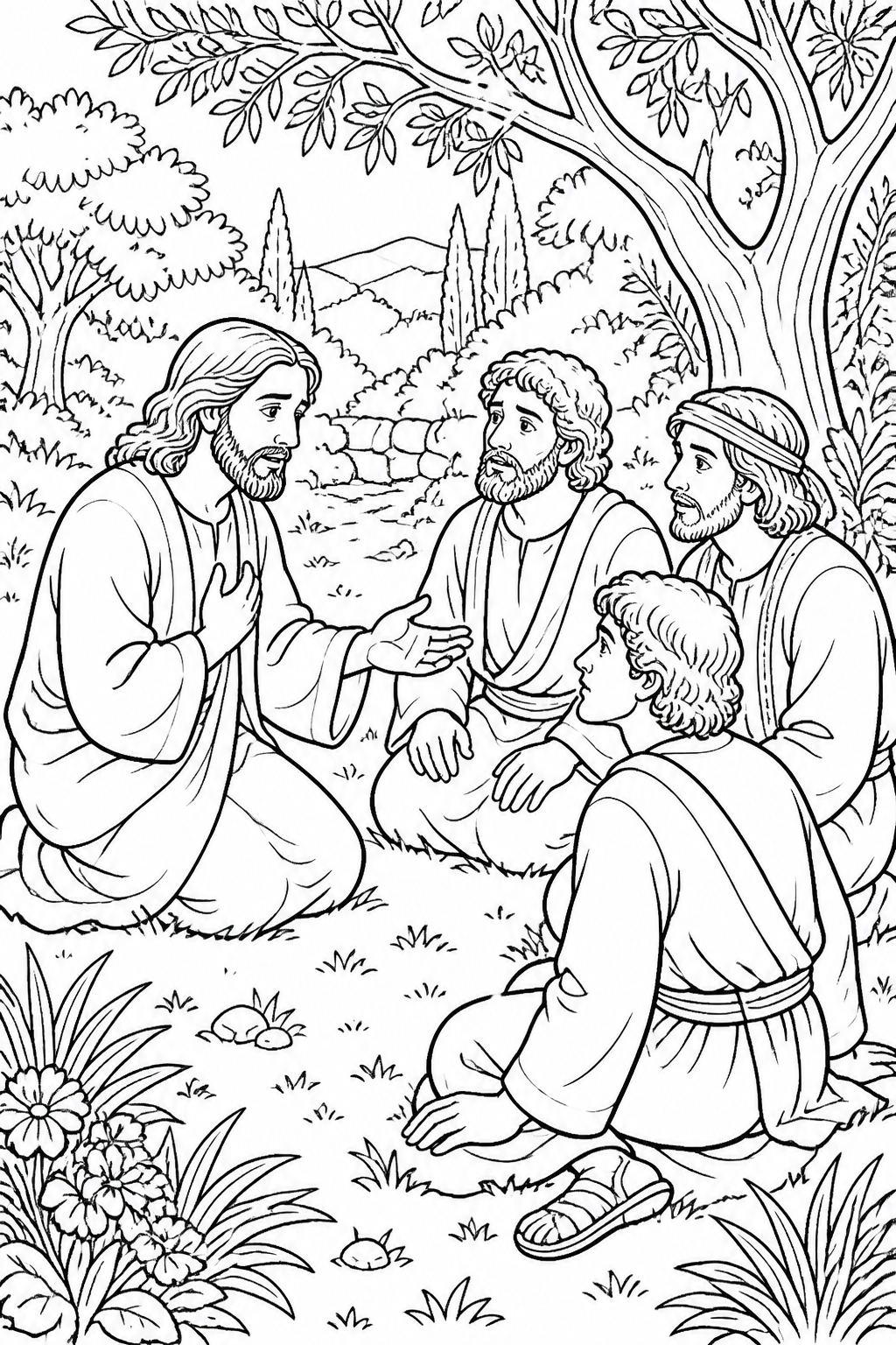 Watch With Me from Jesus Prays in Gethsemane Bible coloring page