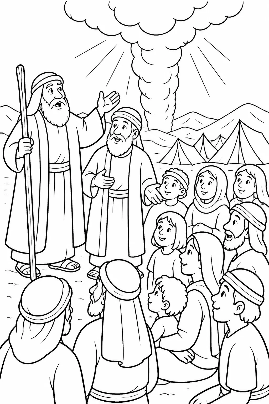 Moses and Aaron address the Israelites in their wilderness camp as they hear the LORD’s promise of evening meat and morning bread from heaven.
