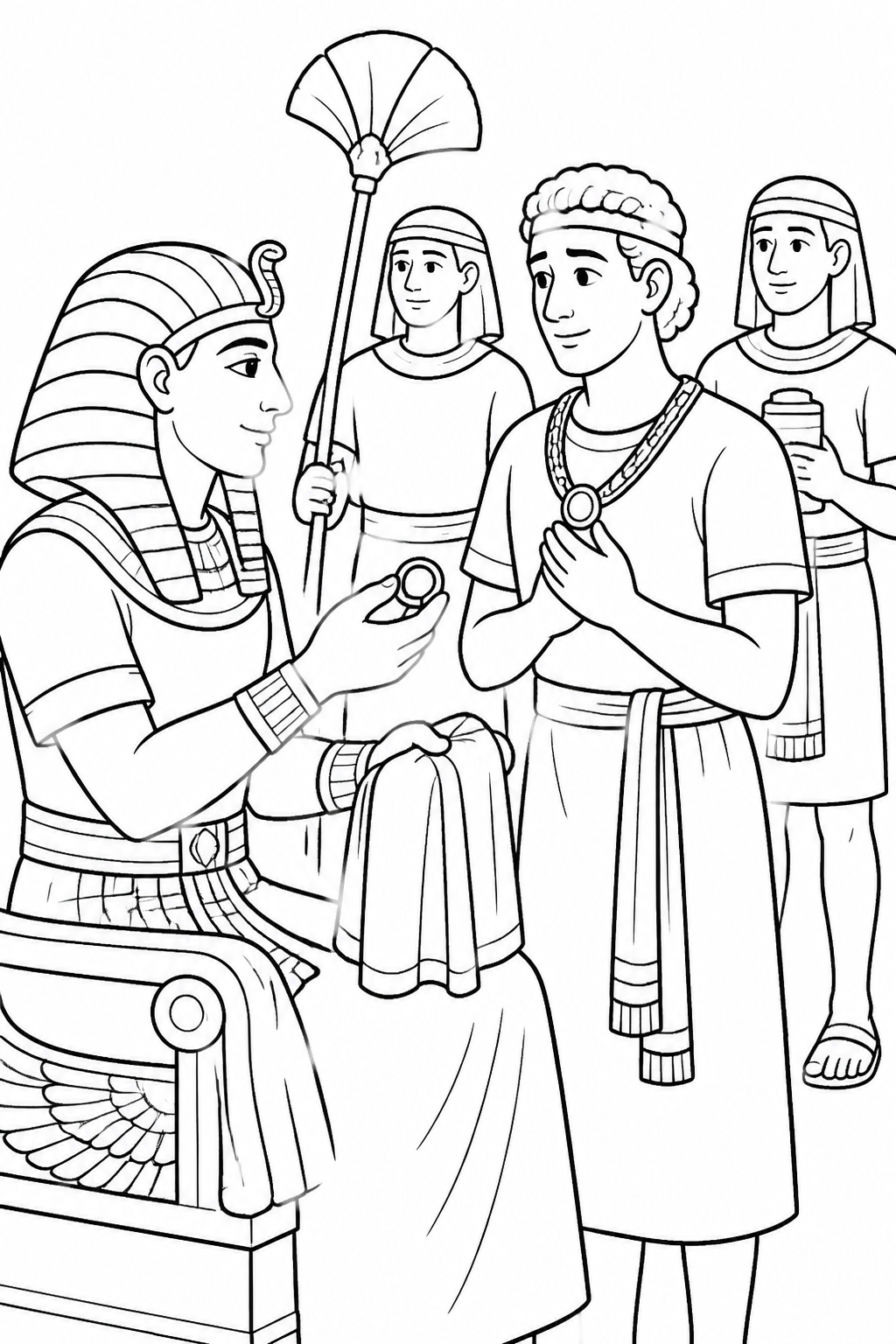 Pharaoh Entrusts Joseph with Egypt from Joseph Interprets Pharaoh’s Dreams Bible coloring page