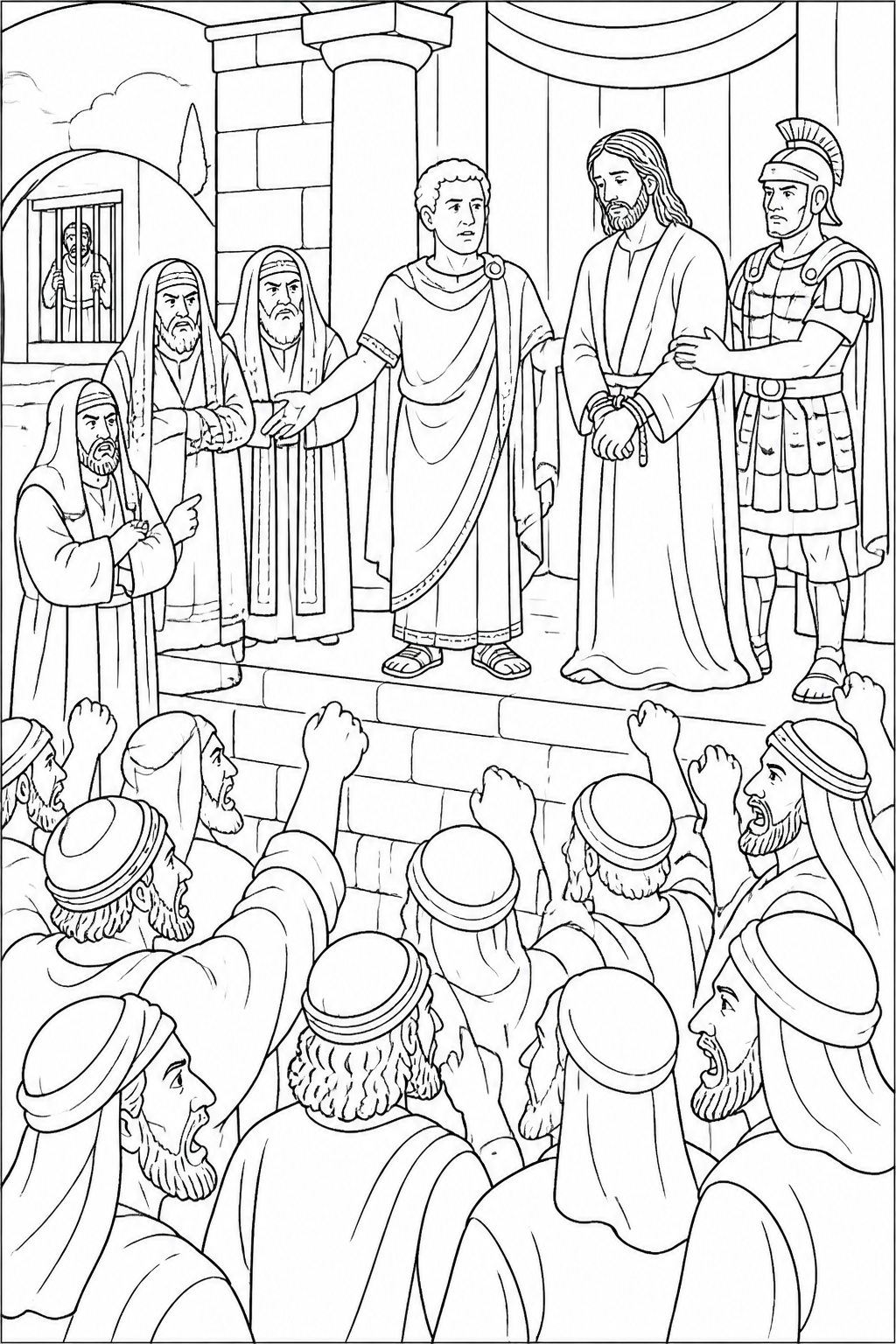 The Crowd’s Demand from Jesus Is Arrested and Tried Bible coloring page