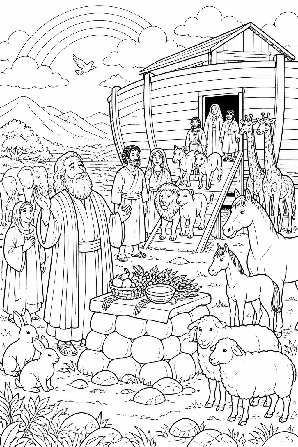 Noah Offering Thanks from Noah’s Ark Bible coloring page