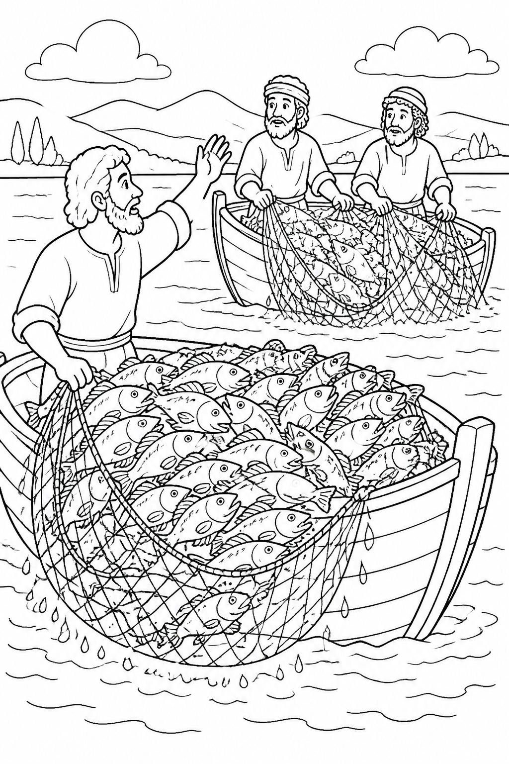 The Great Catch from The Miraculous Catch of Fish Bible coloring page