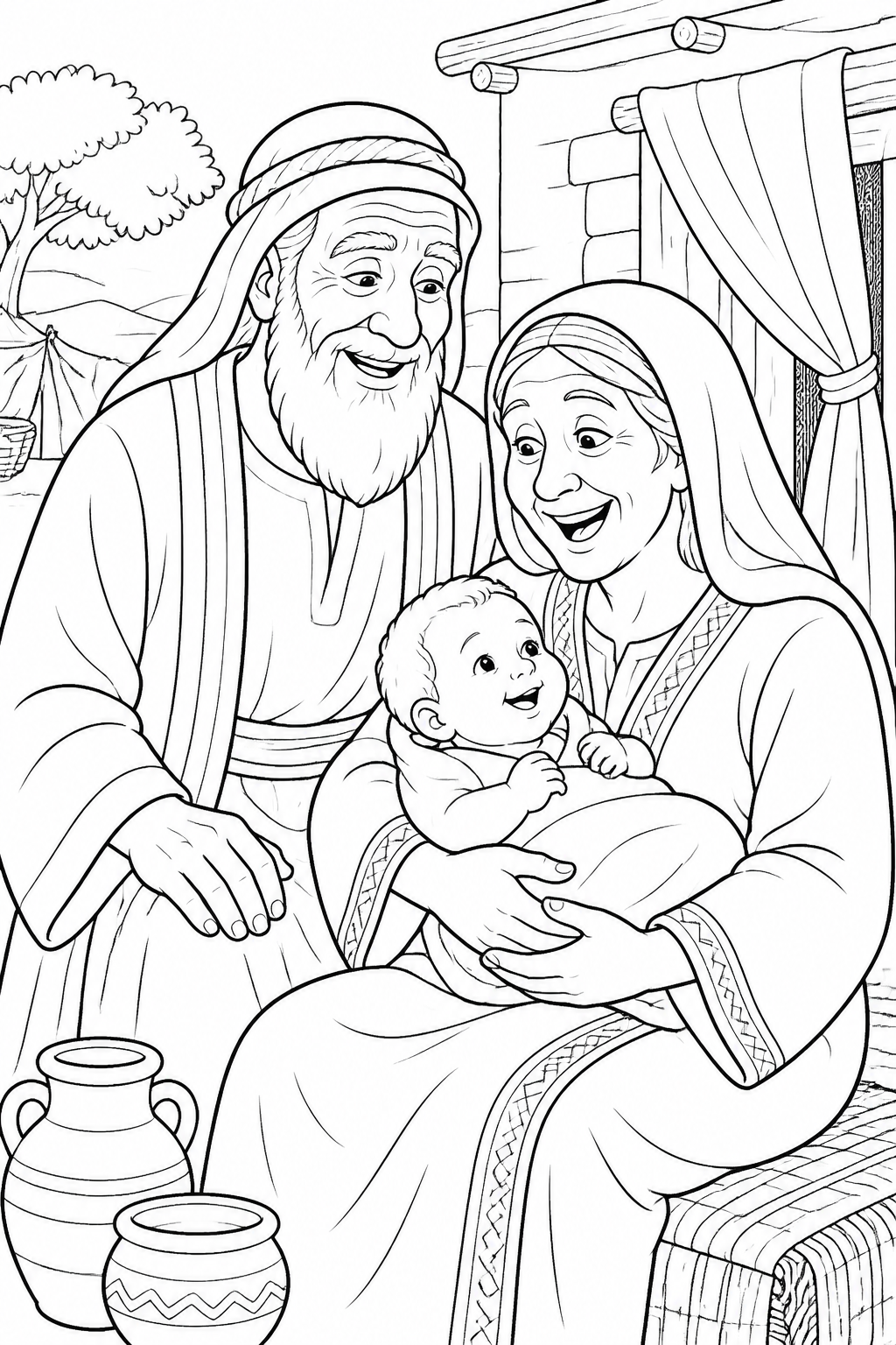 Sarah’s Joyful Wonder from Isaac Is Born Bible coloring page