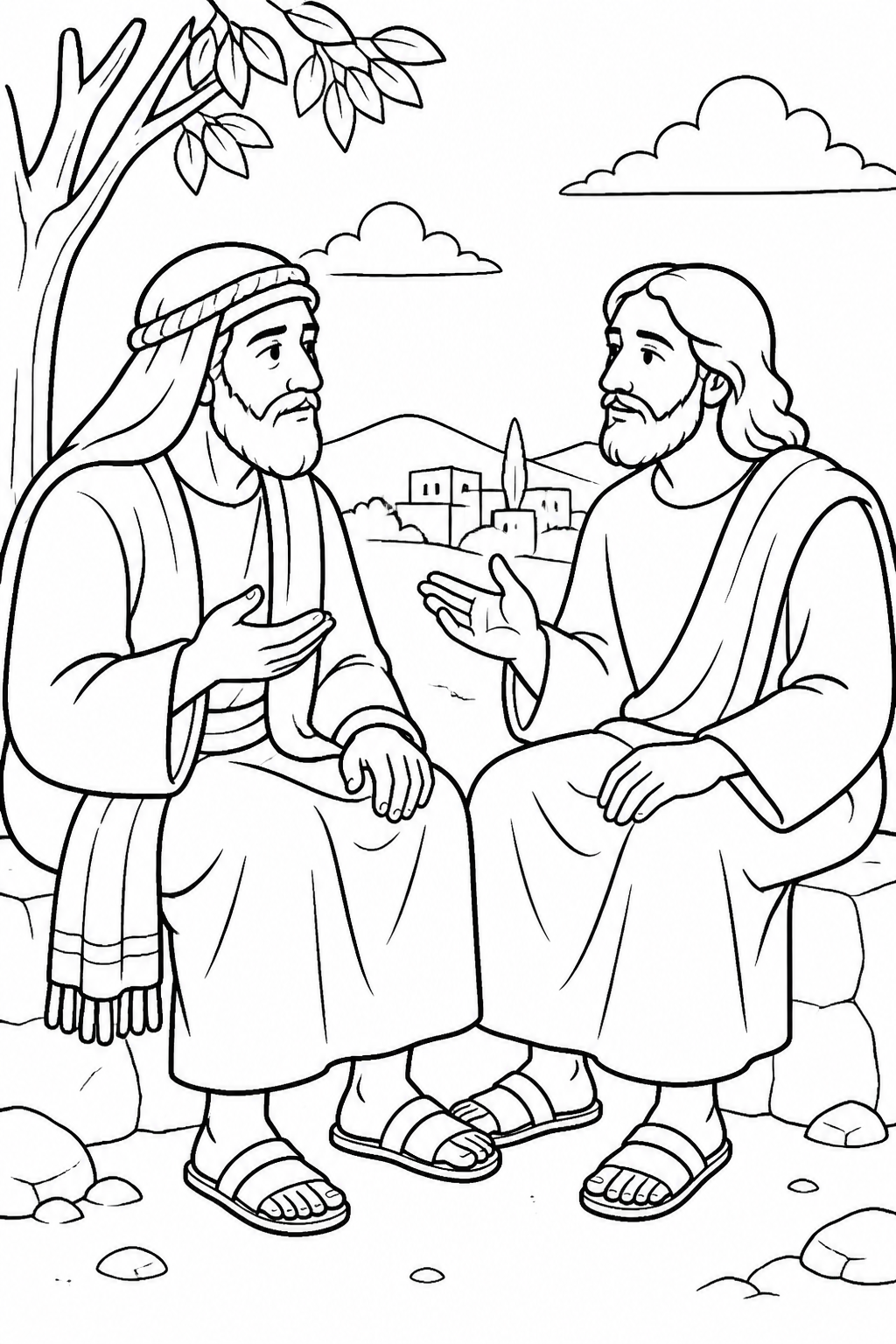 Nicodemus Asks How from Jesus Teaches Nicodemus Bible coloring page