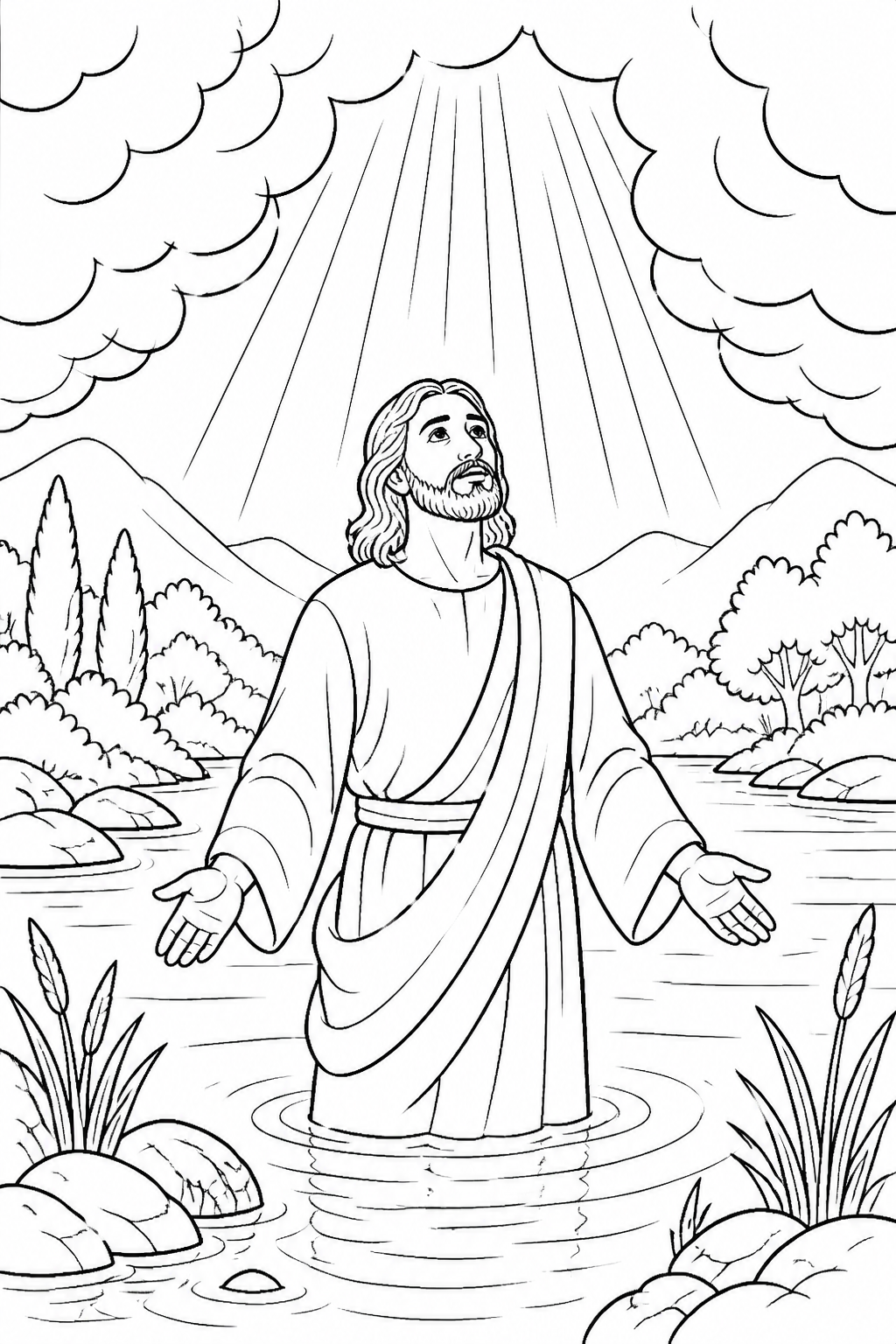 A Voice from Heaven from Jesus Is Baptized Bible coloring page