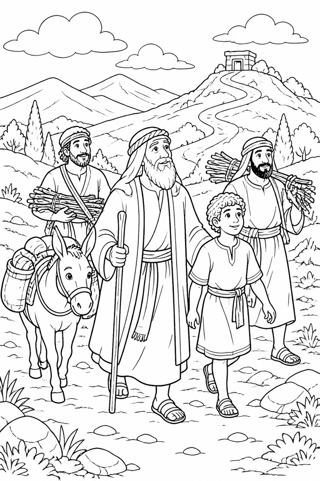 Journey to Moriah from Abraham and Isaac on Mount Moriah Bible coloring page