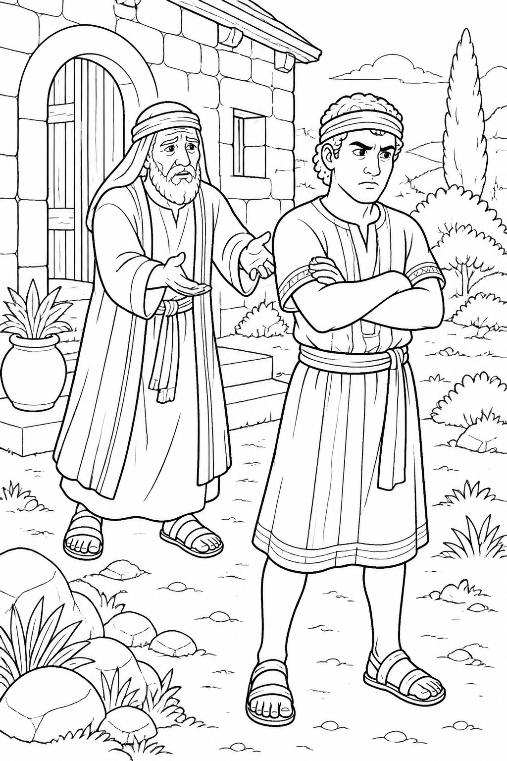 A Difficult Conversation from The Parable of the Prodigal Son Bible coloring page