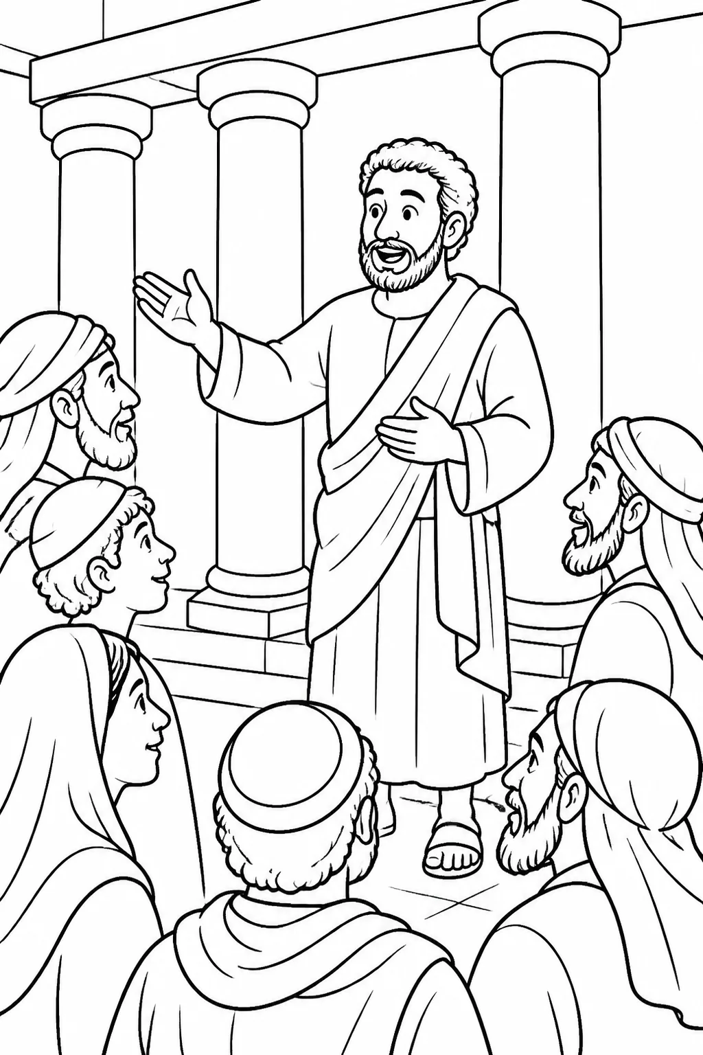 Peter speaking to the people at Solomon’s Portico about God’s promises and turning away from wickedness.
