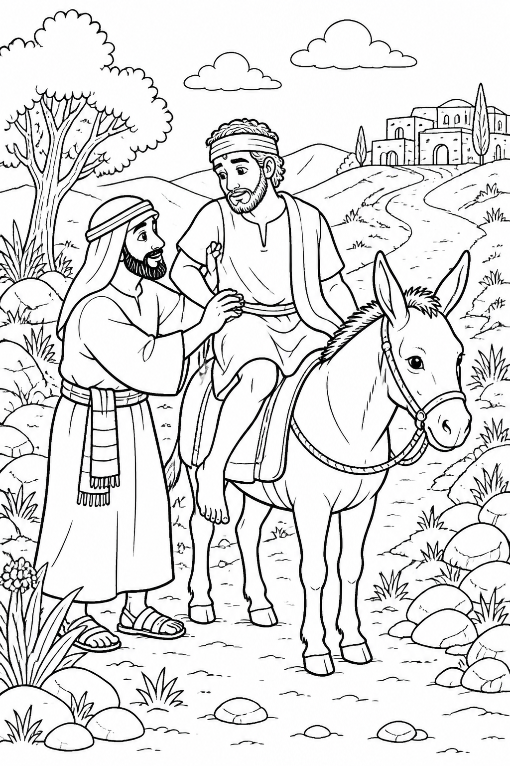 A Ride to the Inn from The Good Samaritan Bible coloring page
