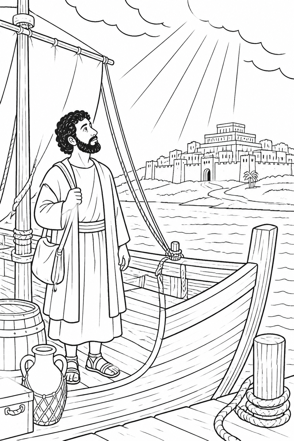 God Sends Jonah to Nineveh from Jonah and the Great Fish Bible coloring page