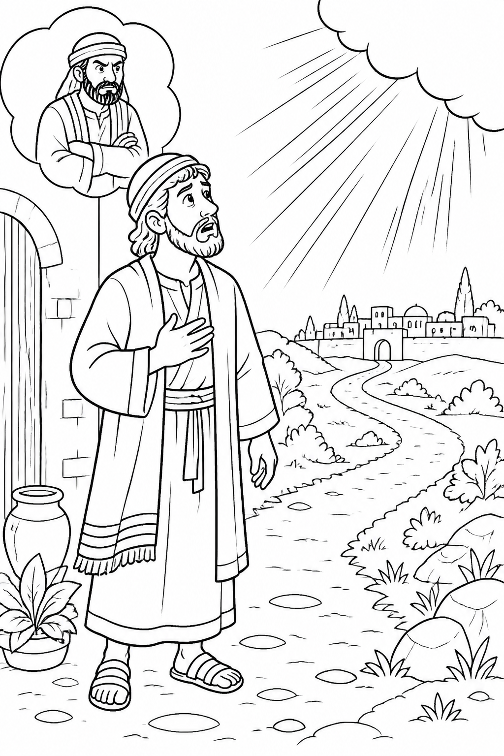 A Difficult Mission from Saul Meets Jesus on the Road Bible coloring page