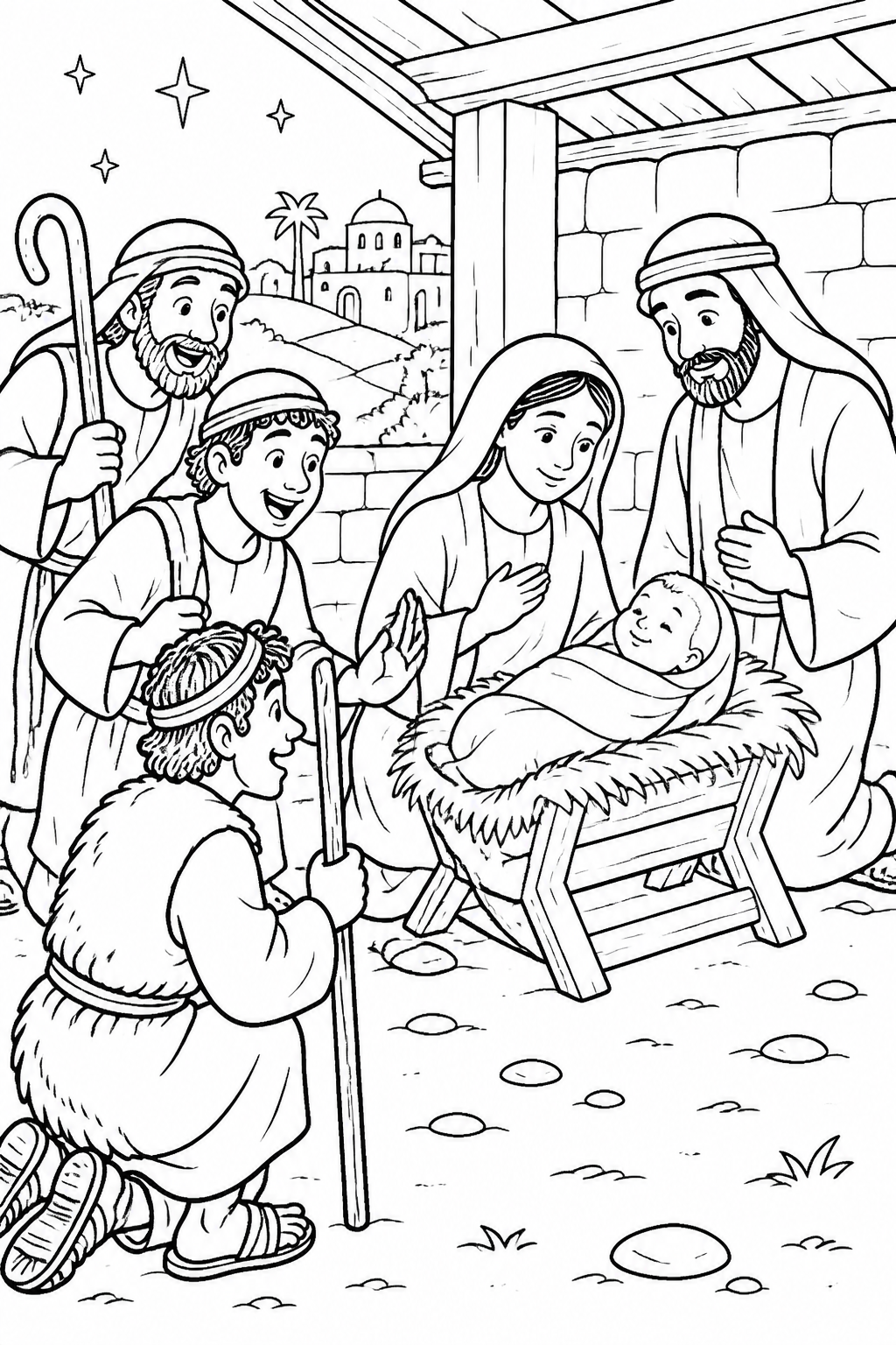 The Shepherds Go Quickly from The Birth of Jesus Bible coloring page