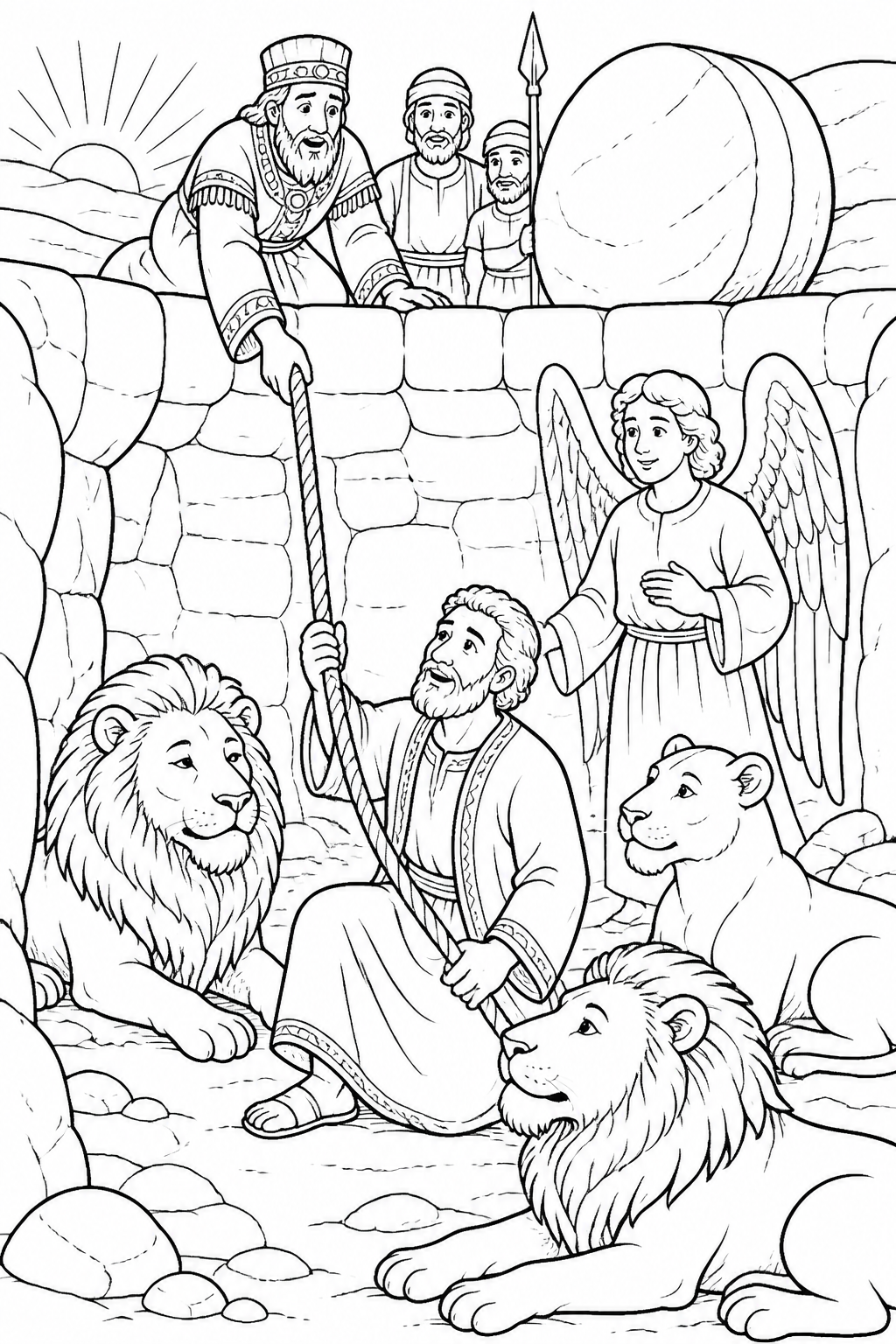 Daniel Is Safe from Daniel in the Lions’ Den Bible coloring page