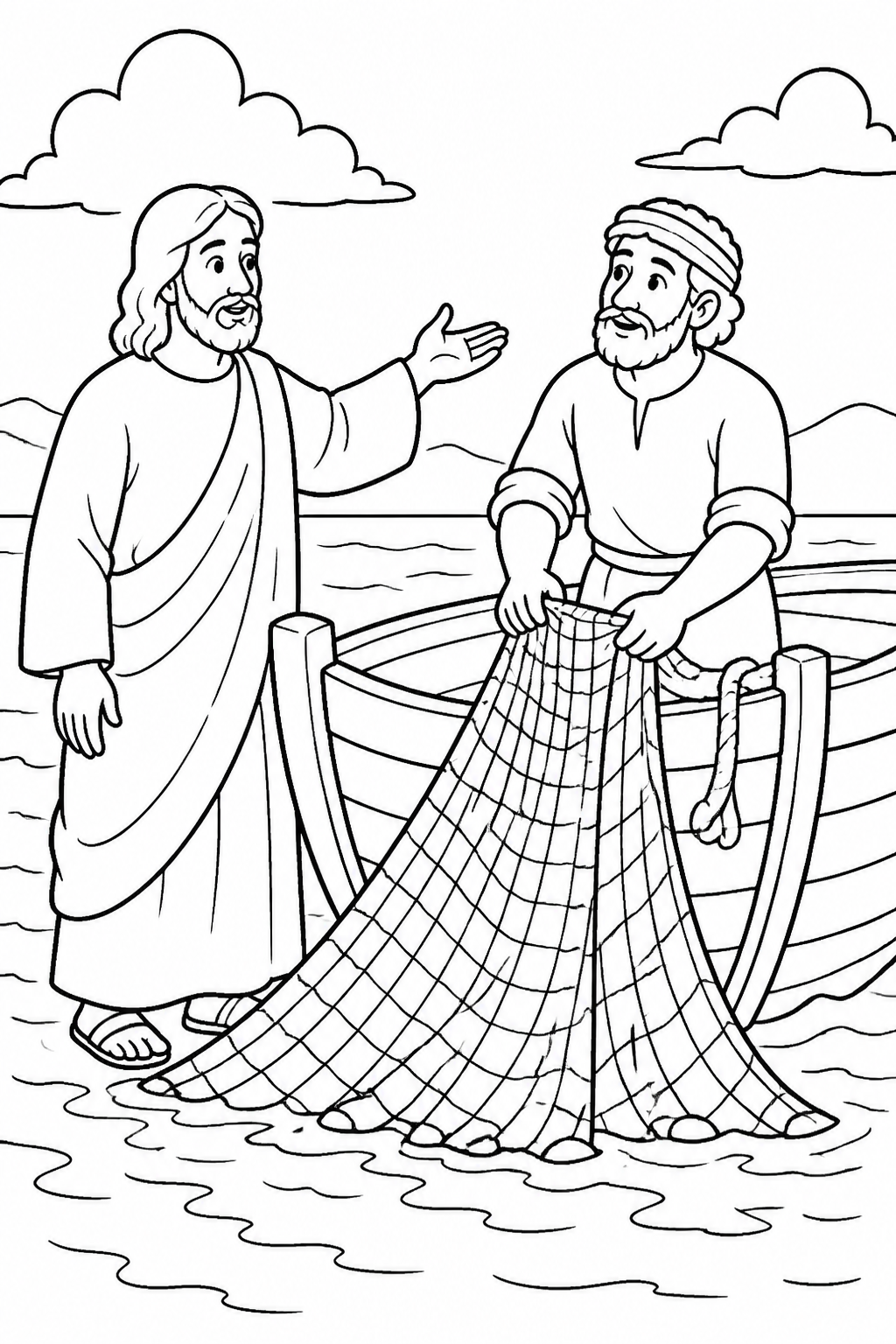 Let Down the Nets from The Miraculous Catch of Fish Bible coloring page