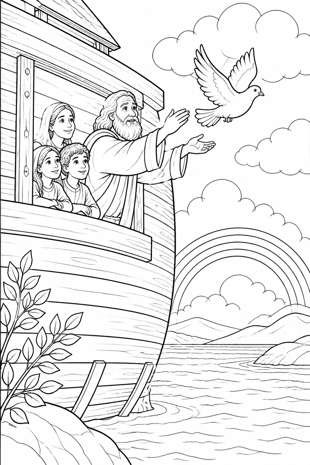 Noah Sending Out a Dove from Noah’s Ark Bible coloring page