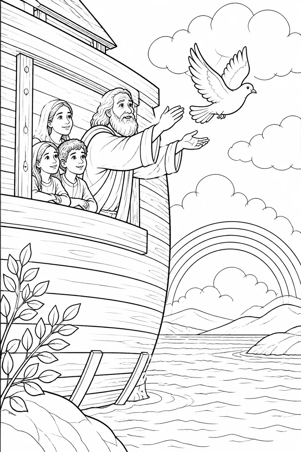 Noah Sending Out a Dove from Noah’s Ark Bible coloring page