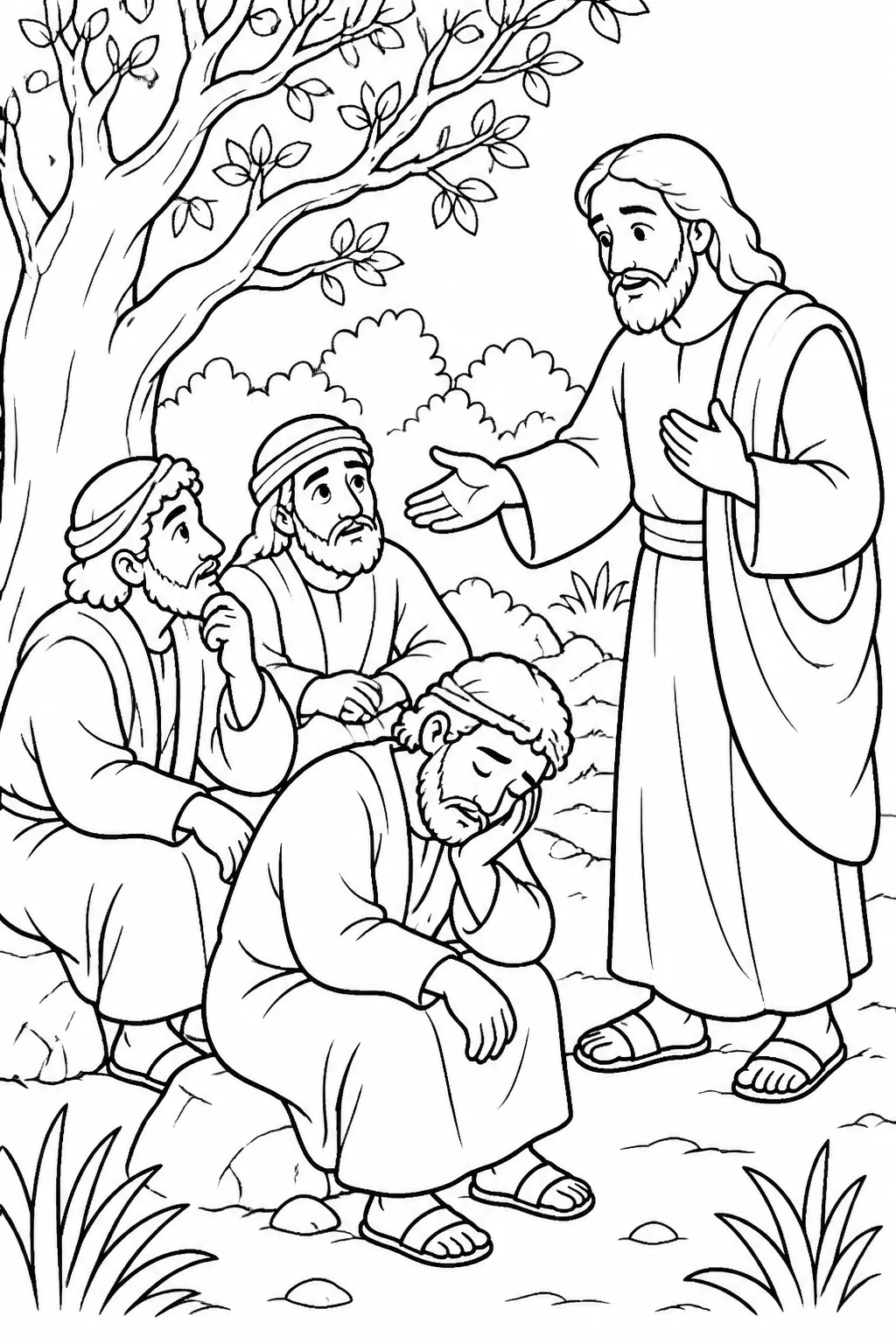 Jesus returns to Peter and the disciples in the Gethsemane garden and urges them to watch and pray.