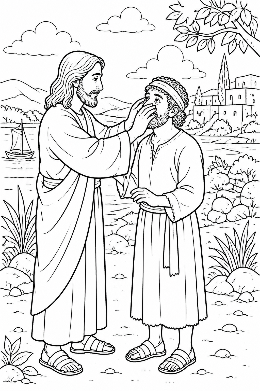 He Sees Clearly from Jesus Heals a Blind Man at Bethsaida Bible coloring page