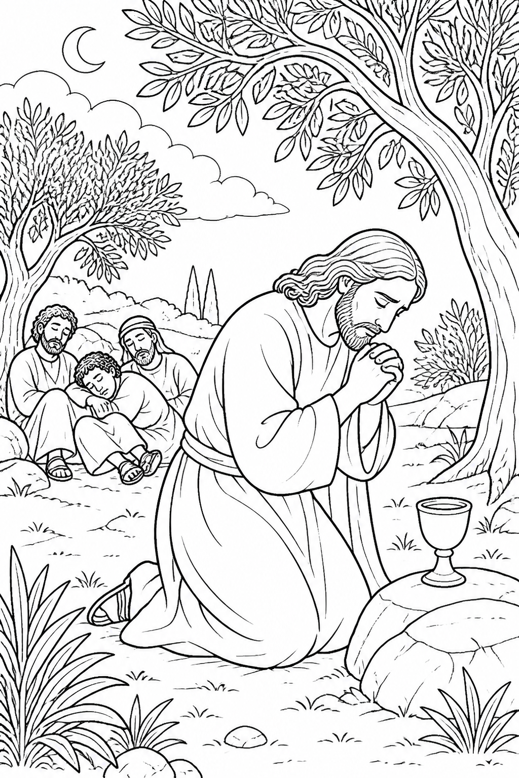 Jesus Prays in the Garden from Jesus Prays in Gethsemane Bible coloring page