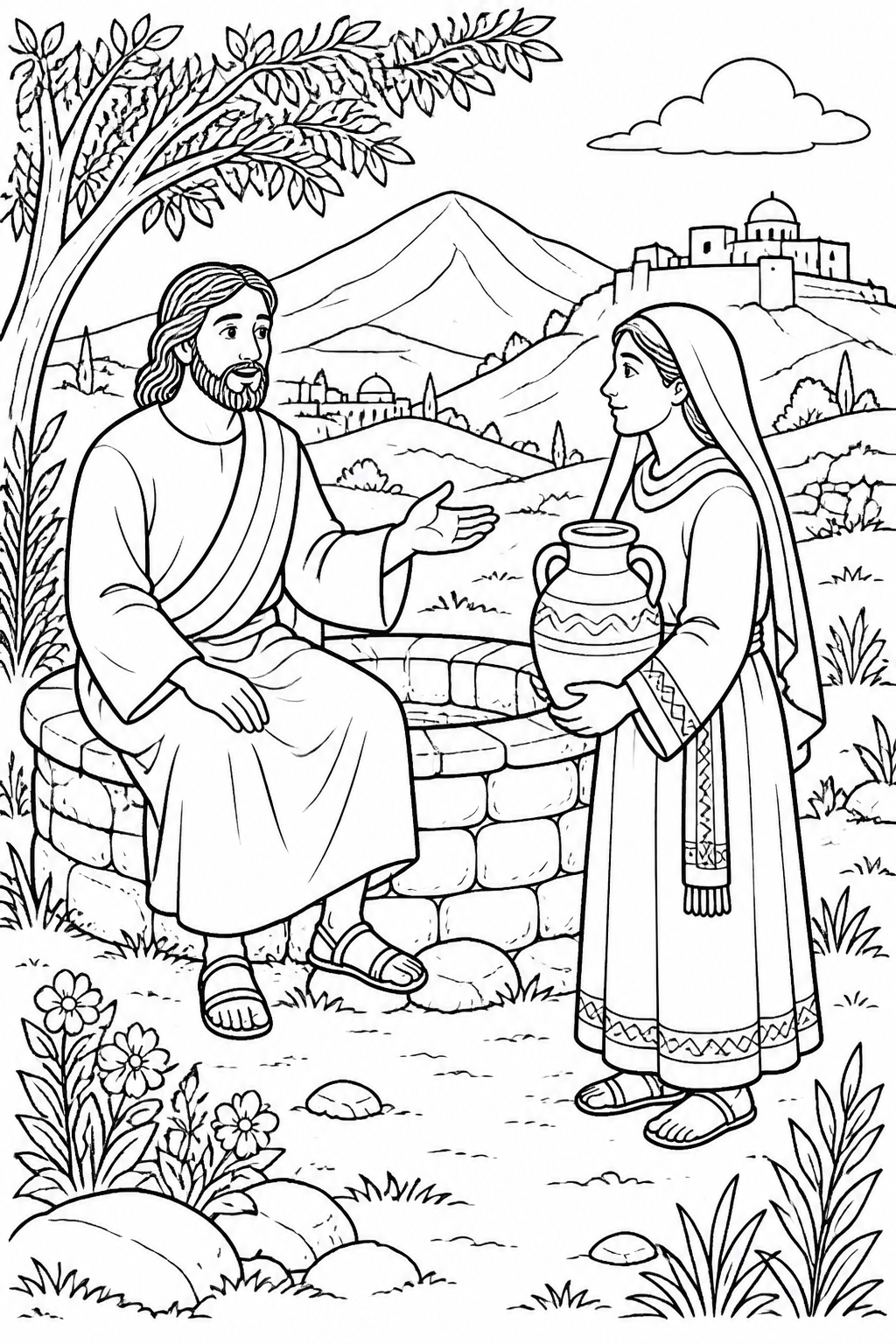 Jesus Reveals Who He Is from Jesus and the Samaritan Woman Bible coloring page