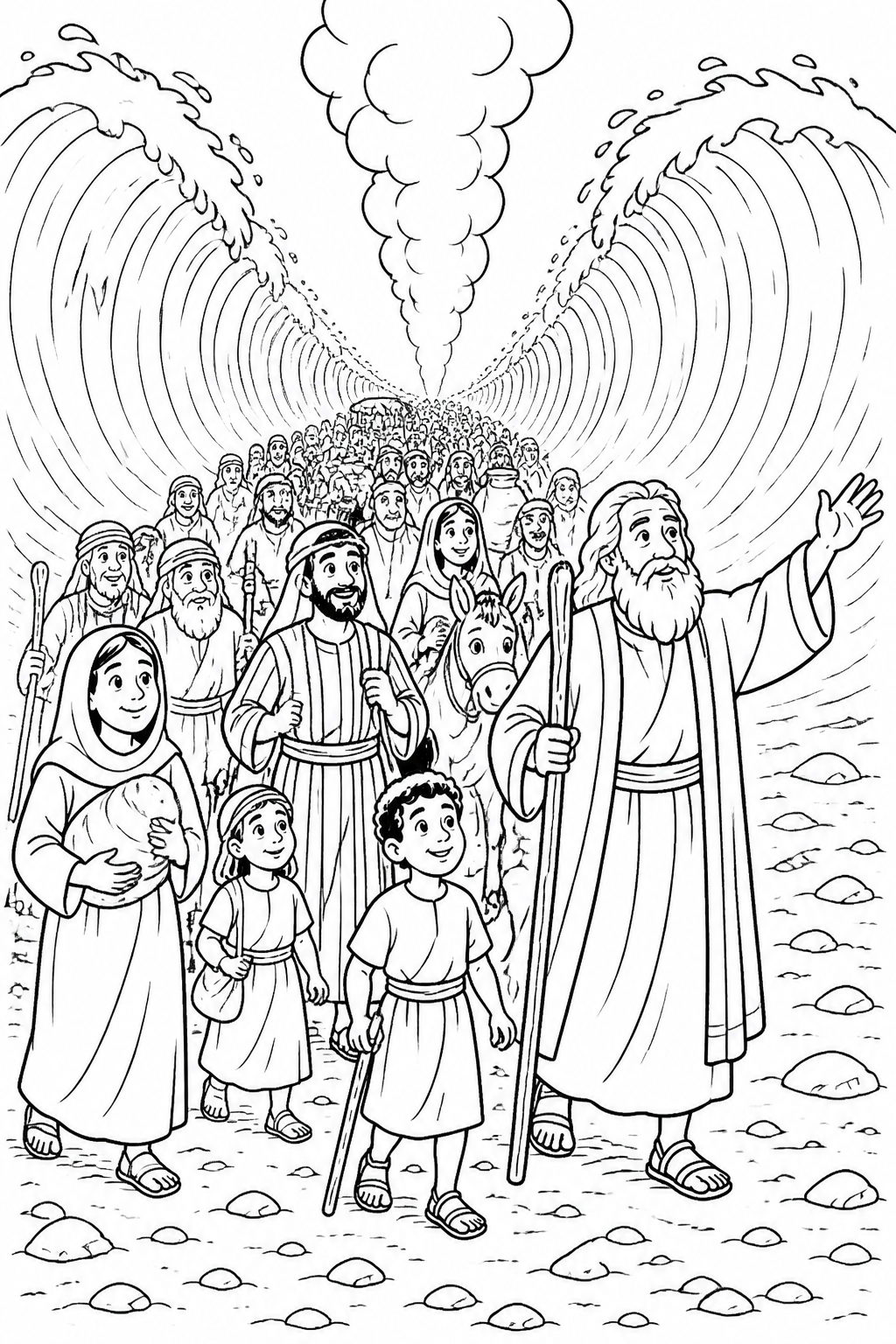 Walking on Dry Ground from Crossing the Red Sea Bible coloring page