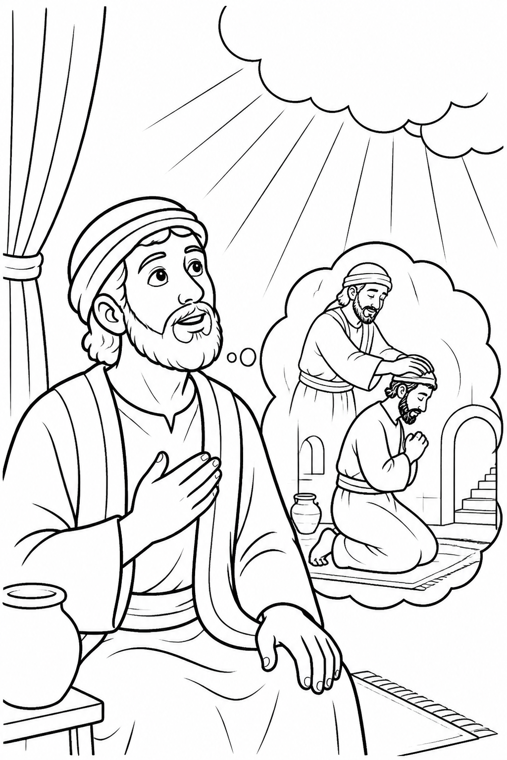 Ananias Is Sent to Saul from Saul Meets Jesus on the Road Bible coloring page