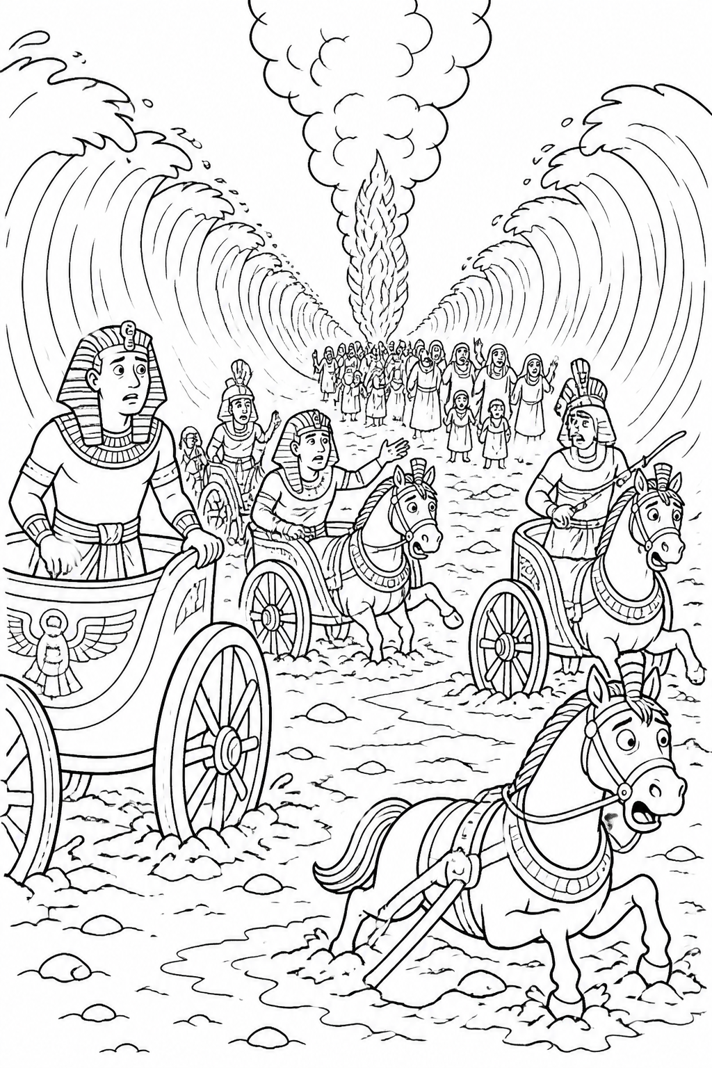 The Chariots Cannot Move from Crossing the Red Sea Bible coloring page