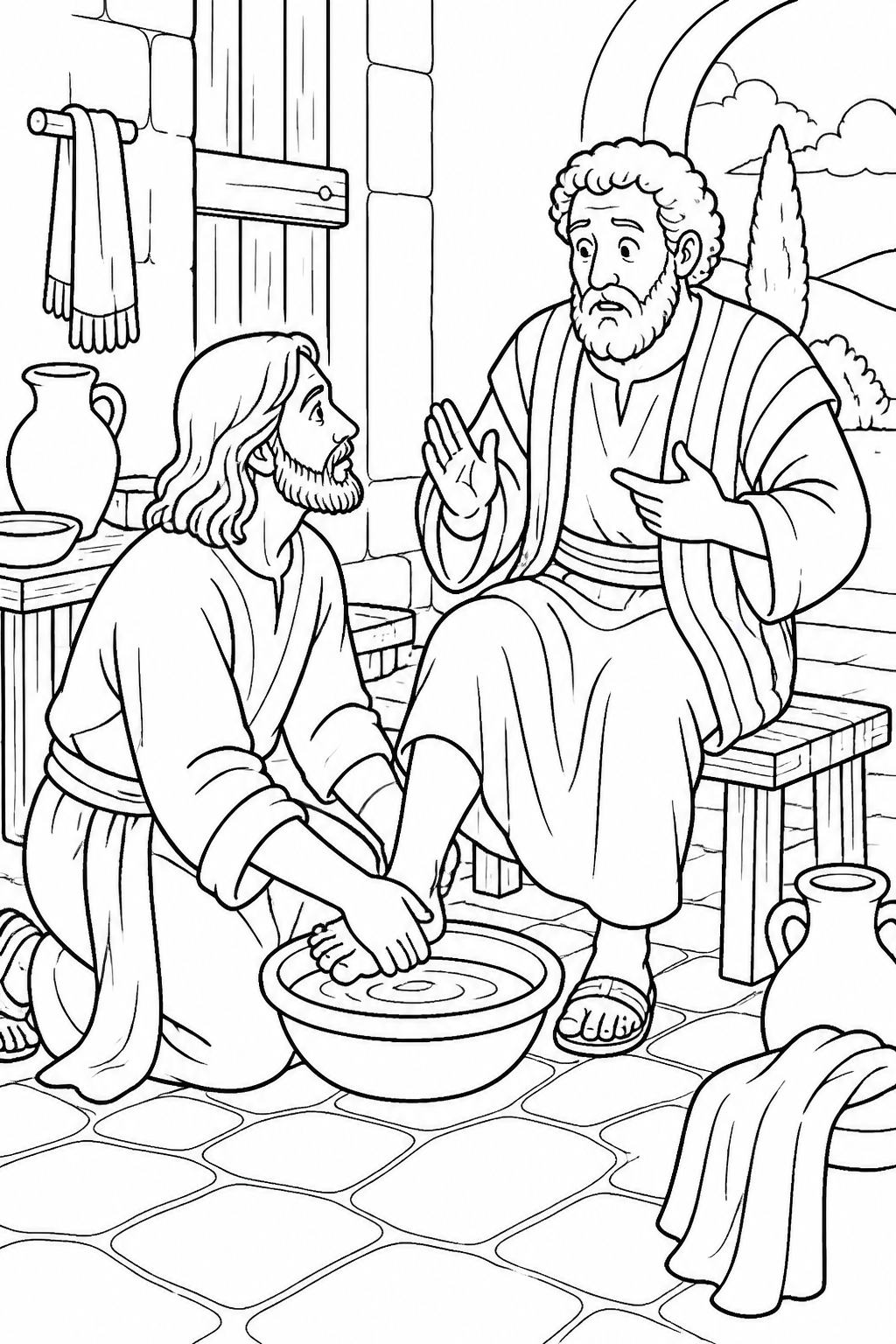 Peter Is Surprised by Jesus’ Service from Jesus Washes the Disciples’ Feet Bible coloring page