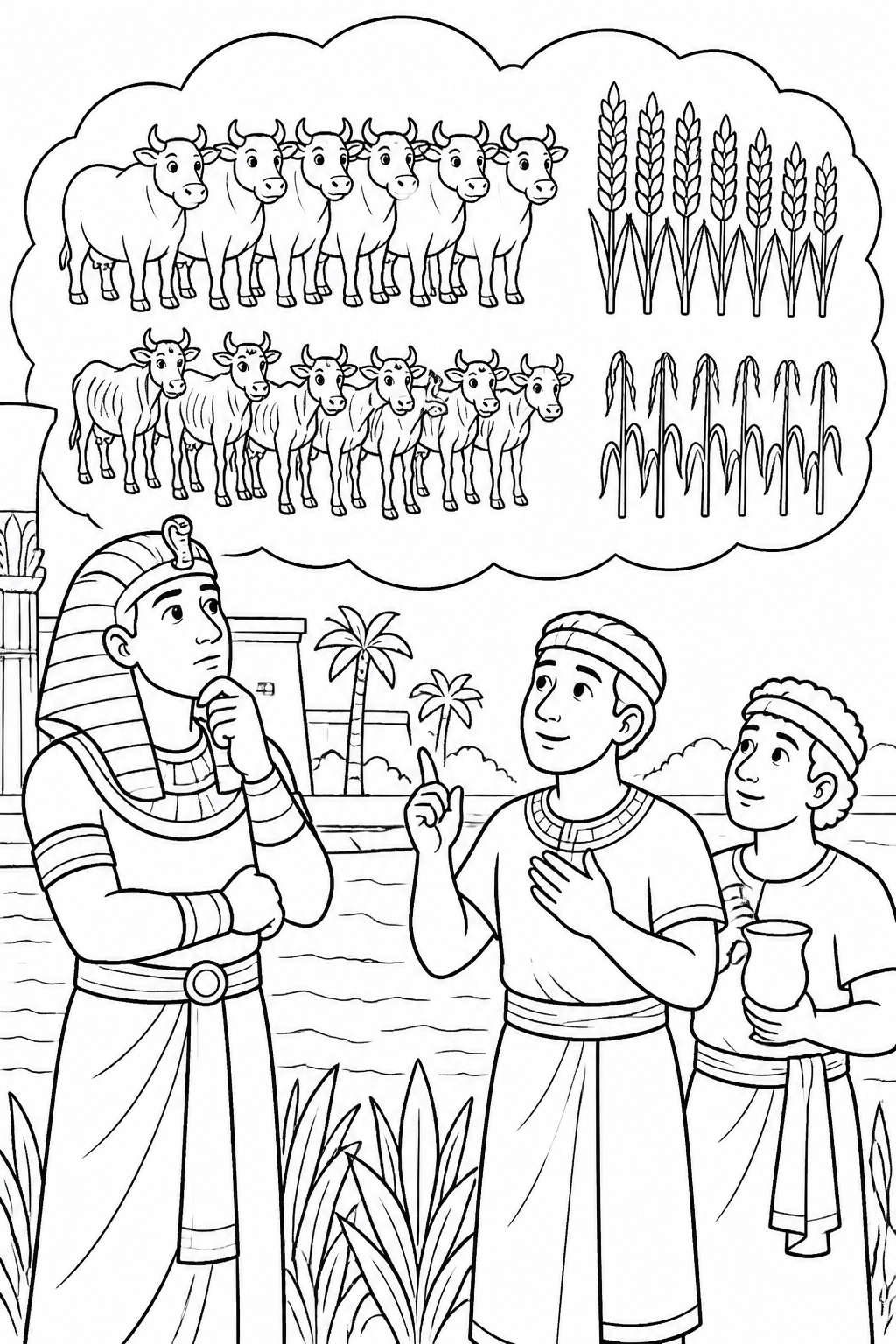 Pharaoh’s Two Dreams from Joseph Interprets Pharaoh’s Dreams Bible coloring page