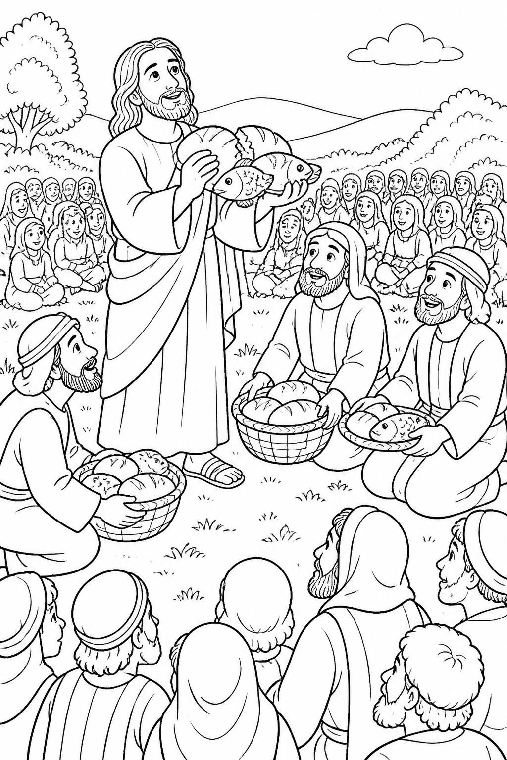 Jesus Gives Thanks from Jesus Feeds Five Thousand Bible coloring page