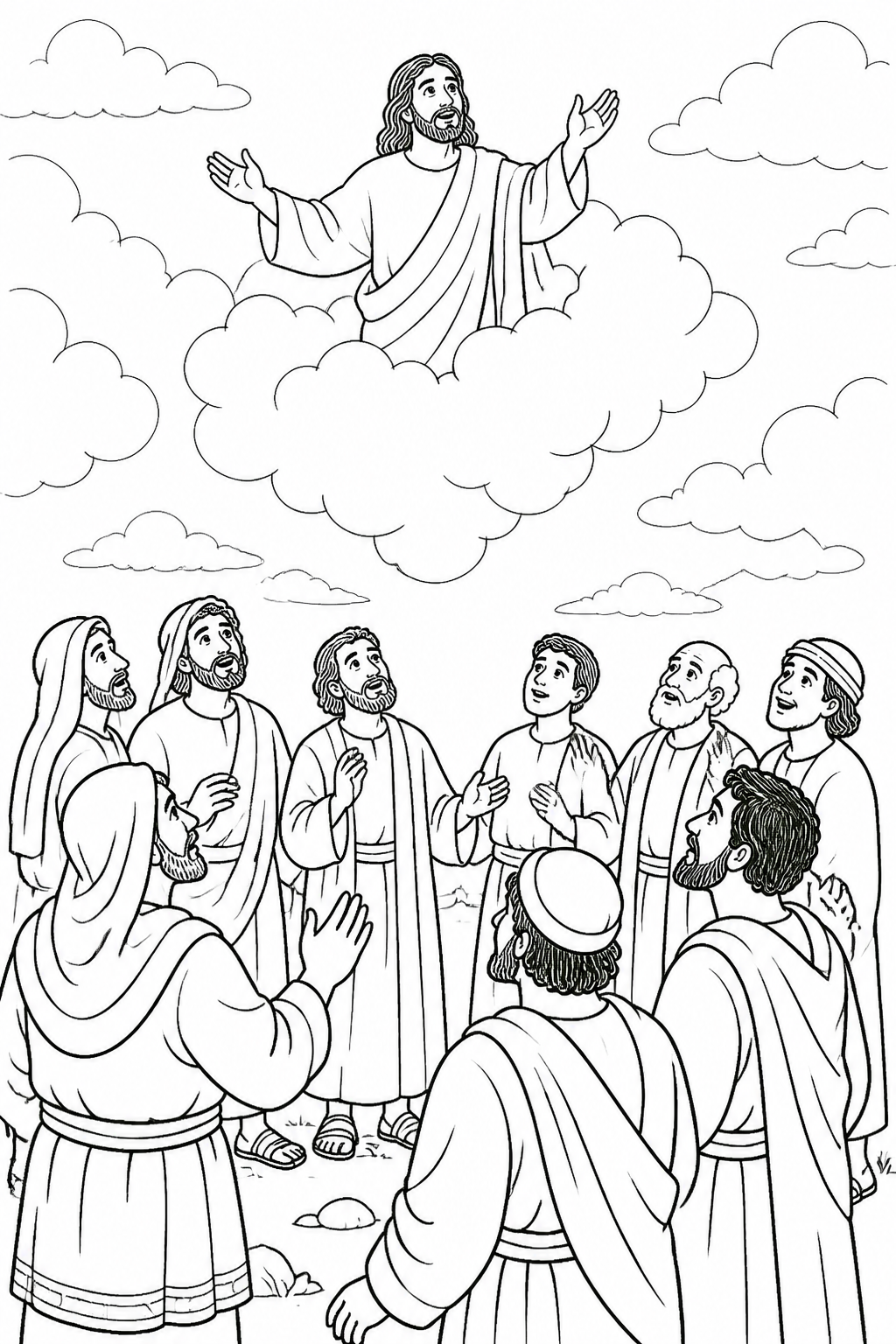 Jesus Blesses the Apostles Before Ascending from Jesus Ascends to Heaven Bible coloring page