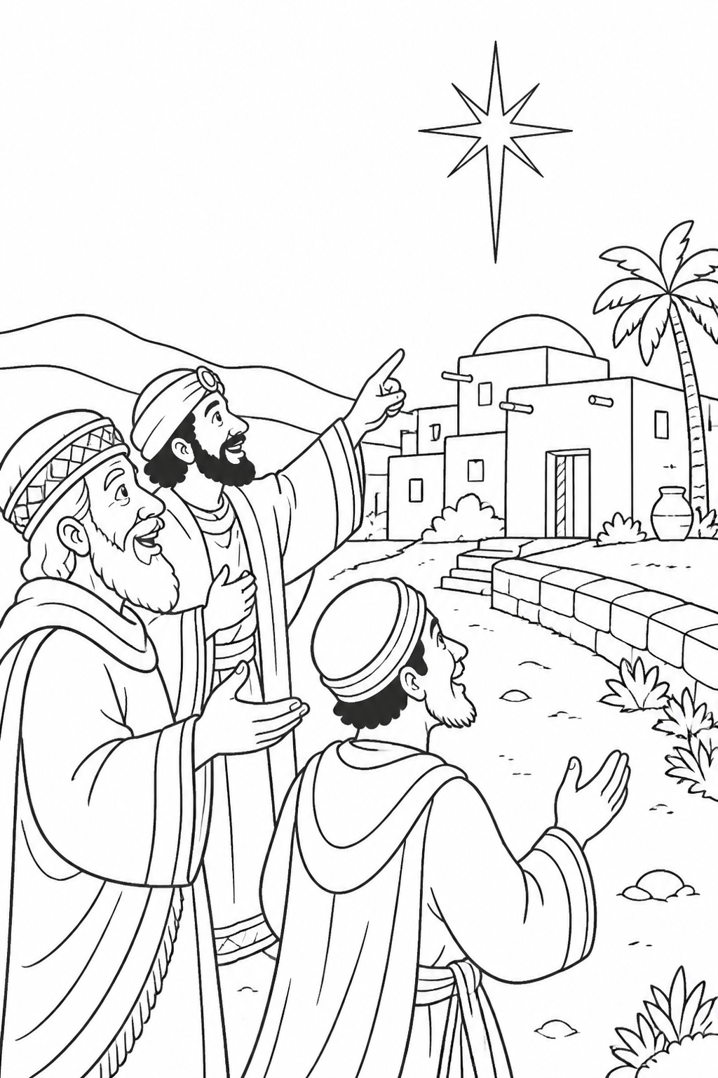 Following the Star to Jesus from The Wise Men Visit Jesus Bible coloring page