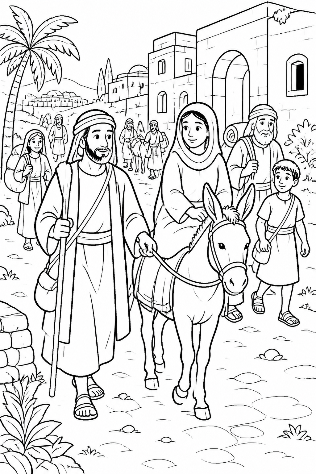 People Travel to Register from The Birth of Jesus Bible coloring page