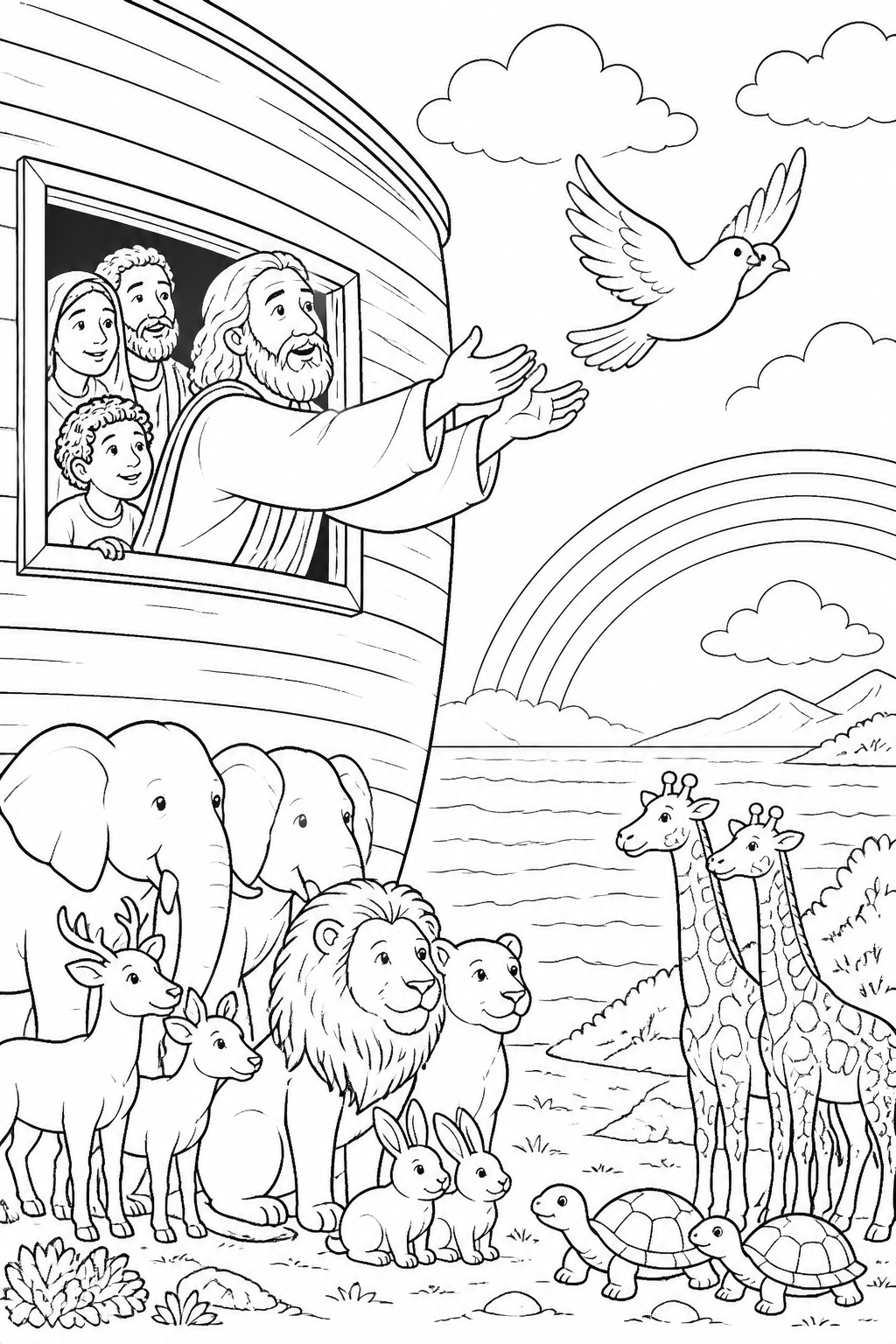 Noah Sending Out a Dove from Noah’s Ark Bible coloring page