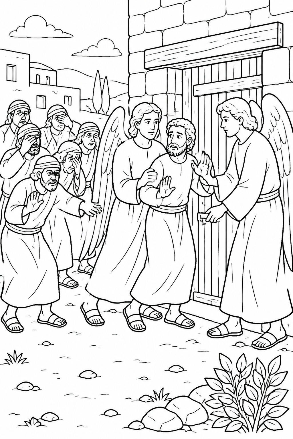 The Angels Protect Lot from Lot Is Rescued Bible coloring page
