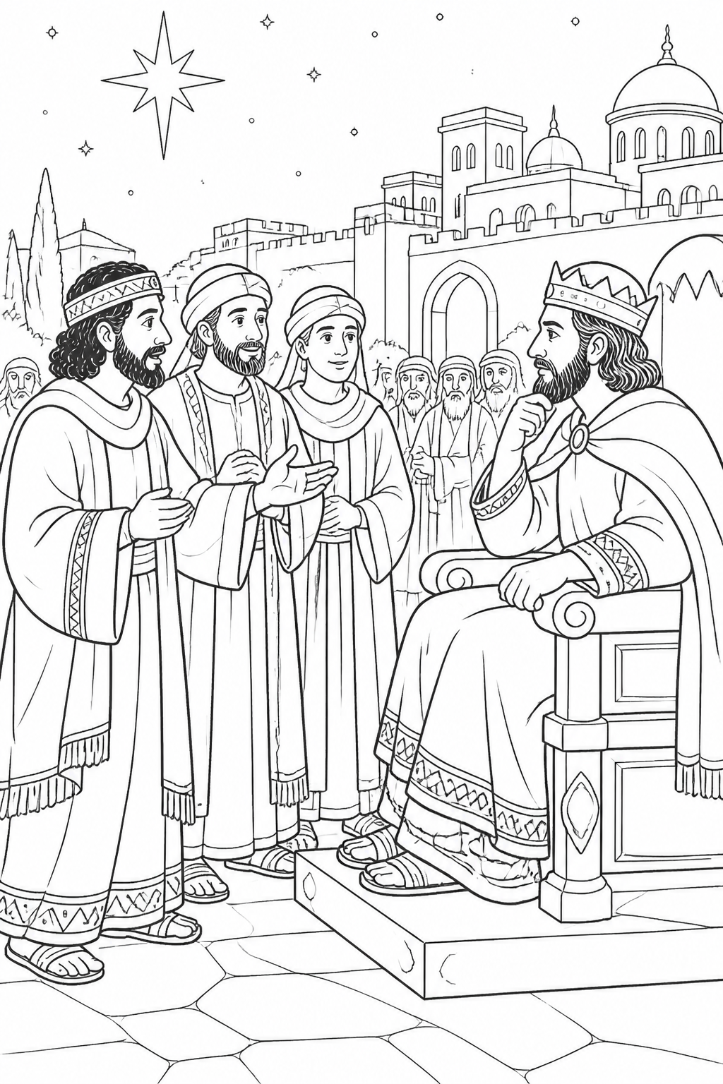 Seeking the Child Born King from The Wise Men Visit Jesus Bible coloring page