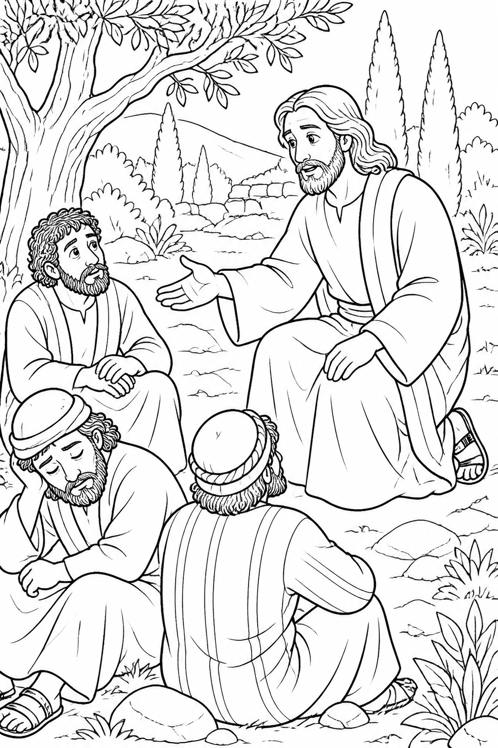 Watch and Pray from Jesus Prays in Gethsemane Bible coloring page